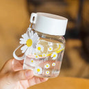Daisy flower glass water bottle yellow & white kitchen tumbler charm