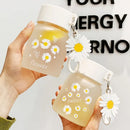 Daisy flower glass water bottle yellow & white kitchen tumbler charm