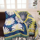 Daisy flower knitted blanket navy & white living room throw