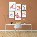 Dance king yoga print set of 6 rainbow watercolor posters bedroom art