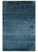 Dark Blue 2x3 Hand Knotted Solid Blue Rug made with Art Silk | N6623