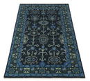 Dark Blue and Beige 5.6x8.6 Hand Knotted Traditional Oushak wool area rug