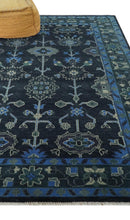 Dark Blue and Beige 5.6x8.6 Hand Knotted Traditional Oushak wool area rug