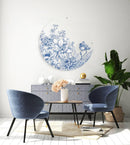 Dark Blue Flowers Printed Transparent Acrylic Circle