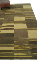 Dark Brown, Gold and Beige Modern Stripes Hand knotted 5x8 wool Area Rug