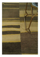 Dark Brown, Gold and Beige Modern Stripes Hand knotted 5x8 wool Area Rug