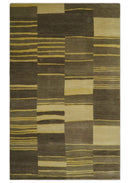Dark Brown, Gold and Beige Modern Stripes Hand knotted 5x8 wool Area Rug