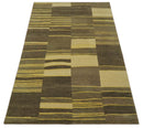 Dark Brown, Gold and Beige Modern Stripes Hand knotted 5x8 wool Area Rug