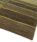 Dark Brown, Gold and Beige Modern Stripes Hand knotted 5x8 wool Area Rug