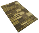 Dark Brown, Gold and Beige Modern Stripes Hand knotted 5x8 wool Area Rug