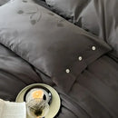 Dark gray egyptian cotton bedding set bedroom floral embroidery
