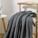Dark gray fishbone knit blanket with white fleece lining living room
