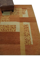 Dark Peach, Rust and Ivory Modern Geometrical Blocks Hand knotted 4x6 wool Area Rug