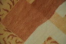 Dark Peach, Rust and Ivory Modern Geometrical Blocks Hand knotted 4x6 wool Area Rug