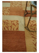 Dark Peach, Rust and Ivory Modern Geometrical Blocks Hand knotted 4x6 wool Area Rug