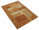 Dark Peach, Rust and Ivory Modern Geometrical Blocks Hand knotted 4x6 wool Area Rug