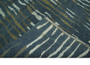 Dark Teal, Olive and Silver Modern Stripes Design Hand loom 5x8 wool and Art Silk Area rug