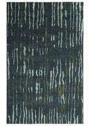 Dark Teal, Olive and Silver Modern Stripes Design Hand loom 5x8 wool and Art Silk Area rug