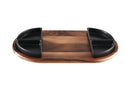 Charcuterie/ Serving Tray w/ 4 black triangular ceramic bowls