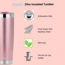DRINCO® 20oz Insulated Tumbler Spill Proof Lid 2 Straws-Rose Gold-Xmas