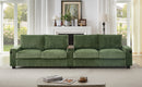 Modern 4-Seater Corduroy Sofa with USB Ports, Hidden Storage Arms, Flip-Top Cup Holders, Green, 133'