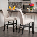 25' Contemporary Upholstered Counter Stools with Nailhead Trim (Set of 2), Wheat/Matte Black, Fabric