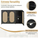 TREXM Retro 3-Door Sideboard with Large Storage Space Artificial Rattan Doors and Metal Handles, Accent Cabinet for Living Room and Hallway (Antique Black)