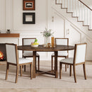 TREXM 5-Piece Extendable Dining Table Set for 4, Round Dining Table for 4 with Upholstered Chairs, Farmhouse Kitchen Table Set with Removable Leaf for Dining Room and Kitchen (Brown)
