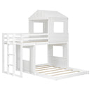 Wooden Twin Over Full Bunk Bed, Loft Bed with Playhouse, Farmhouse, Ladder and Guardrails, White( old sku: LT000327AAK )