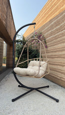 Swing Egg Chair with Stand Indoor Outdoor Wicker Rattan Patio Basket Hanging Chair with C Type bracket , with cushion and pillow,Patio Wicker folding Hanging Chair( Special construction cup holder