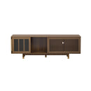 Mid-Century Modern style 2 in 1 PET FRIENDLY Walnut TV STAND Cat house With Sliding glass door flip-down
