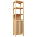 Storage Tall Slim Cabinet with Shutter Door and 3 Tier Shelves, Freestanding Linen Tower Cabinet for Living Room, Kitchen, Bathroom Organizer, Natural Bamboo