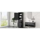 Tall Bathroom Storage Cabinet, Freestanding Storage Cabinet with Two Different Size Drawers and Adjustable Shelf, MDF Board with Painted Finish, Black