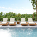 LOUNGE CHAISE SET, SPACE AVAILABLE ON ONE SIDE,ACACIA WOOD WITH WATER-RESISTANT LOUNGE CUSHIONS (CREAM & 4 INCH THICK) - MATCHING DARK GREY VERSION AVAILABLE
