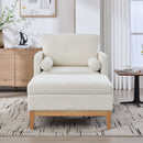 Oversized 40.35 in. Velvet Swivel Barrel Accent Chair and Ottoman Set with Storage, Ivory Boucle