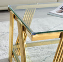 Modern Stainless Steel Coffee Table Set (Set of 2), Double-Layer Clear Tempered Glass Table Top, Coffee Table & End Side Table 2-Pieces Sets for Living Room Home Office, Gold