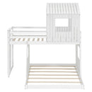 Wooden Twin Over Full Bunk Bed, Loft Bed with Playhouse, Farmhouse, Ladder and Guardrails, White( old sku: LT000327AAK )