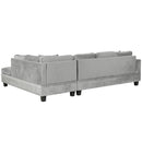 Modern Sectional Sofa with Storage Ottoman, L-Shape Couch with 2 Pillows and Cup Holders, Gray Velvet, 105 inch