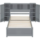 Twin Size Platform Bed with Storage Headboard and Lockers, Gray