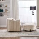 Oversized 40.35 in. Velvet Swivel Barrel Accent Chair and Ottoman Set with Storage, Beige