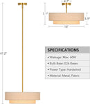 4 Light Drum Chandelier 18 Inch Antique Brass Pendant Light