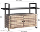 Large Outdoor Kitchen Rolling Cart With Black Glass Top