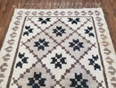 Semi Antique South American Blanket 4x8, Wool Hand-Woven Flatweave Kilim Rug, Handmade Antique Vintage Runner, Ivory & Blue, Diamond Panel