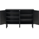ON-TREND Minimalist Shoe Cabinet with 5 Solid Wood Legs, Cream Style Sideboard Buffet Cabinet with Fluted Doors, Large 4-Door Storage Cabinet with Adjustable Shelves for Living Room, Black, 55.1*13.7'