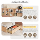 Twin Size Wooden L Shaped Daybed with Under-bed Trundle and Storage Drawer, Versatile Corner Bed Frame with Bookcases for 3, Natural