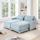 Elegant Two-Seater Sofa with Ottoman and Lumbar Pillows, Sky Blue Chenille, High-Quality Wood
