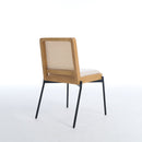 Mid-Century Dining Chairs Set of 2, Accent Linen Fabric Side Chairs with Rattan Backrest Metal Legs Kitchen Chairs for Dining Room Living Room