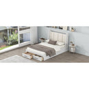 Full Size Wood Platform Bed with Upholstered Headboard and 2 Drawers, White