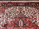 Large Persian Heriz Rug 10x13, Red and Cream Geometric Tribal Room Sized Handmade Wool Hand Knotted Semi Antique Decorative Oriental Carpet