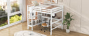 Full Size Loft Bed with Multifunction Shelves and Under-bed Desk, White